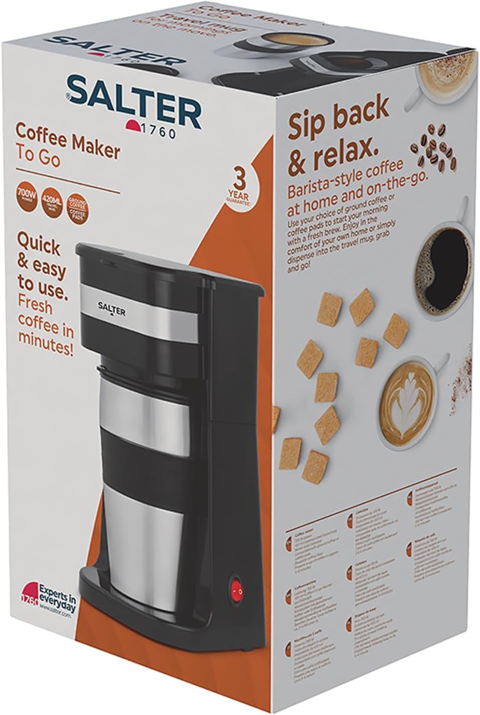Salter One Cup Coffee Maker – Filter Coffee Machine, Washable & Reusable Filter, Includes 420ml Stainless Steel Travel Mug, Brew Coffee To Go In 3-4 Minutes, Suitable For Ground Coffee/Pads - Image 3