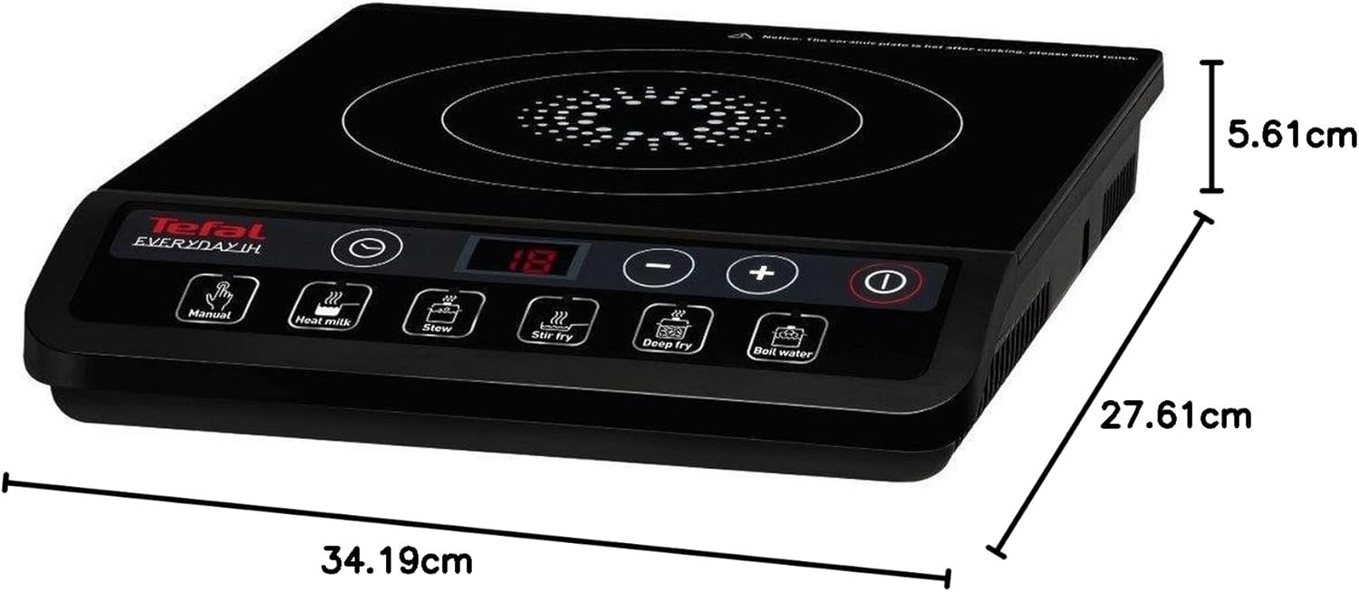 Tefal Everyday Portable Electric Induction Hob, 2 hours timer, 6 functions, 9 power level, 2100W, Kitchen, Student, Cooking, Caravan, Party, Black, IH201840 - Image 9