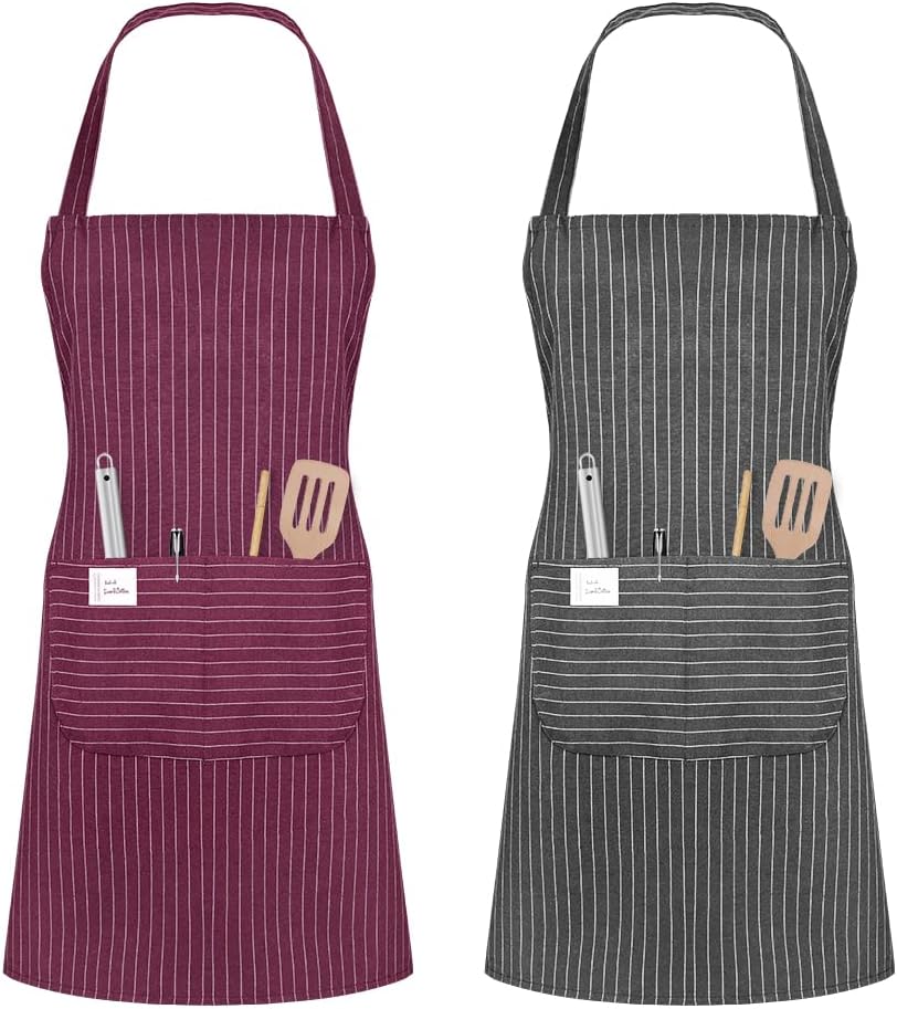 Vicloon Unisex Adjustable Bib Apron, 2 Pcs Apron with 2 Pockets Cooking Kitchen Chef Aprons, Women Men Aprons for Home Kitchen, Restaurant, Coffee house