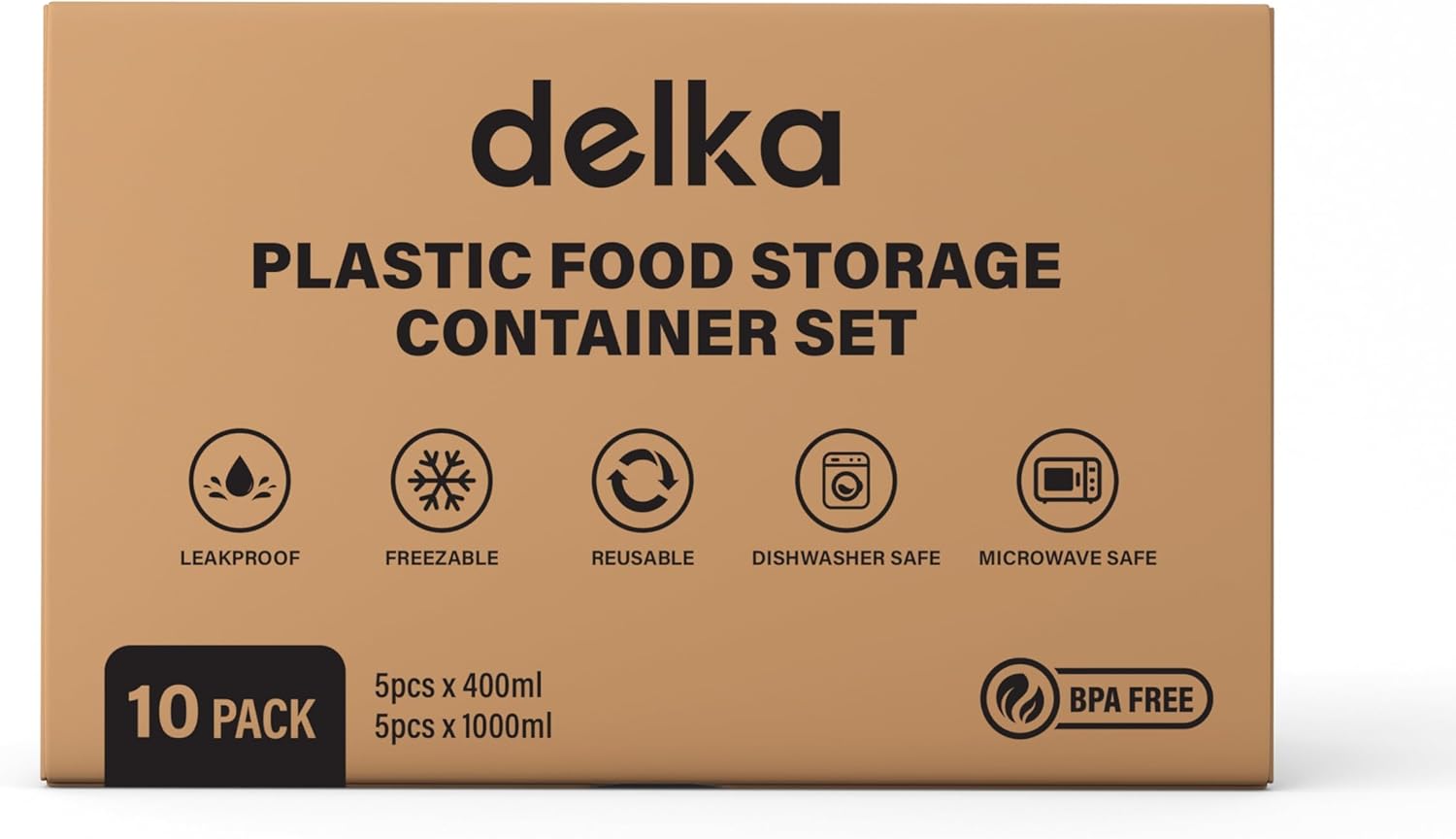 delka Airtight Food Storage Containers Pack of 10 (5 x 400ml & 5 x 1000ml) BPA-Free Plastic with Lids – Stackable & Leak-Proof Meal Prep Boxes, Microwave, Freezer & Dishwasher Safe, Kitchen Organiser - Image 7