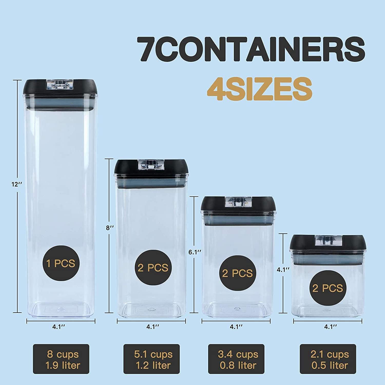 Taylor & Brown 7pc Clear Airtight Food Storage Container Set with 10 Labels & 1 Marker - Kitchen & Pantry Containers - Ideal for Flour, Cereal, Spaghetti, Pasta & more, Black - Image 5