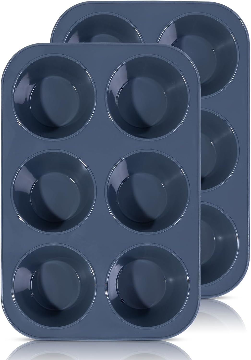 2 Pack Deep and Jumbo Muffin Tray 6 Cup Large Silicone Muffins Pan, Non-Stick Giant Cupcake Tin, Silicon Mould Bakeware, Baking Case for Yorkshire Pudding, Bun, Cupcakes, 27.8 x 19 x 5 cm (Grey)