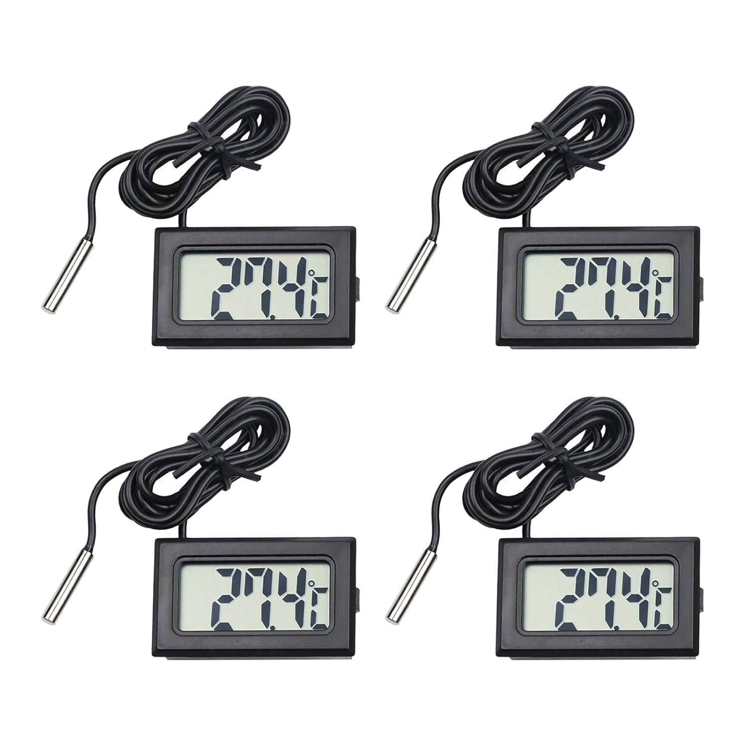 4 Pcs Digital Thermometer Temperature, Fridge Thermometer with External Probe for Fridge, Freezer, Refrigerator, Aquarium, LCD Display -50℃ to +110℃ Range, ±1.0℃ Accuracy, Compact Design, Black - Image 7