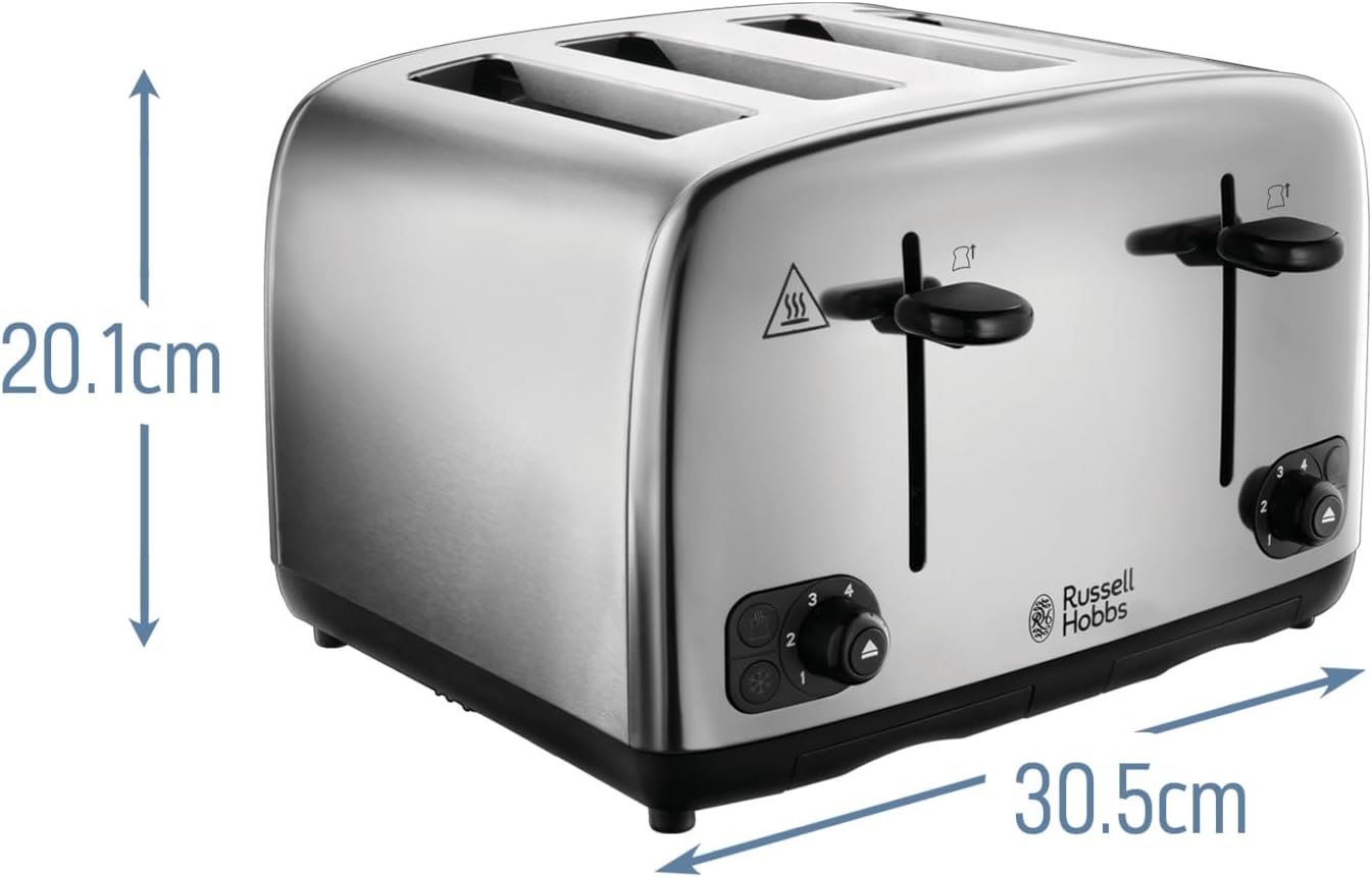 Russell Hobbs 4 Slice Toaster with Perfect Toast Technology for improved evenness (Wide slots, Lift & look feature, 6 Browning levels, Frozen & Cancel function, 1700W, Brushed & Stainless Steel) 24090 - Image 5