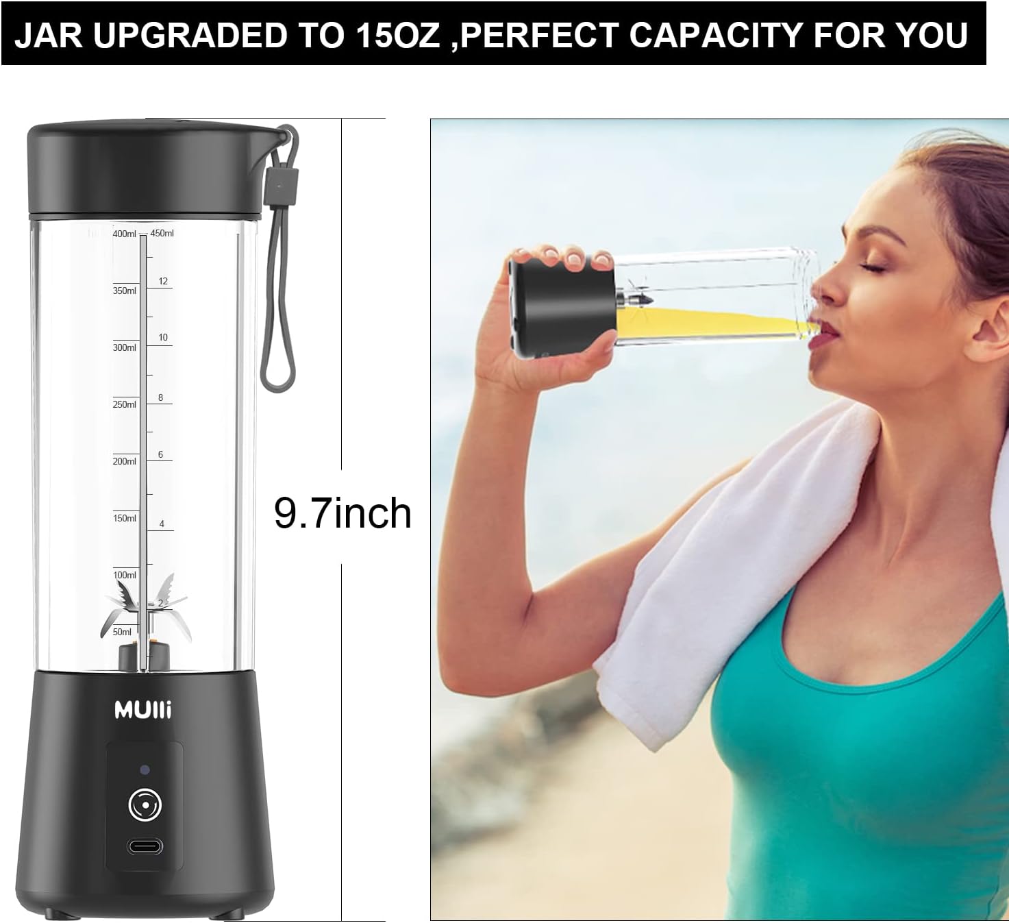 Mulli Portable Blender,Upgraded 15oz Mini Blender for Fruit Smoothies and Shakes,USB Juicer for Baby Food,Gym,Travel and More - Image 3
