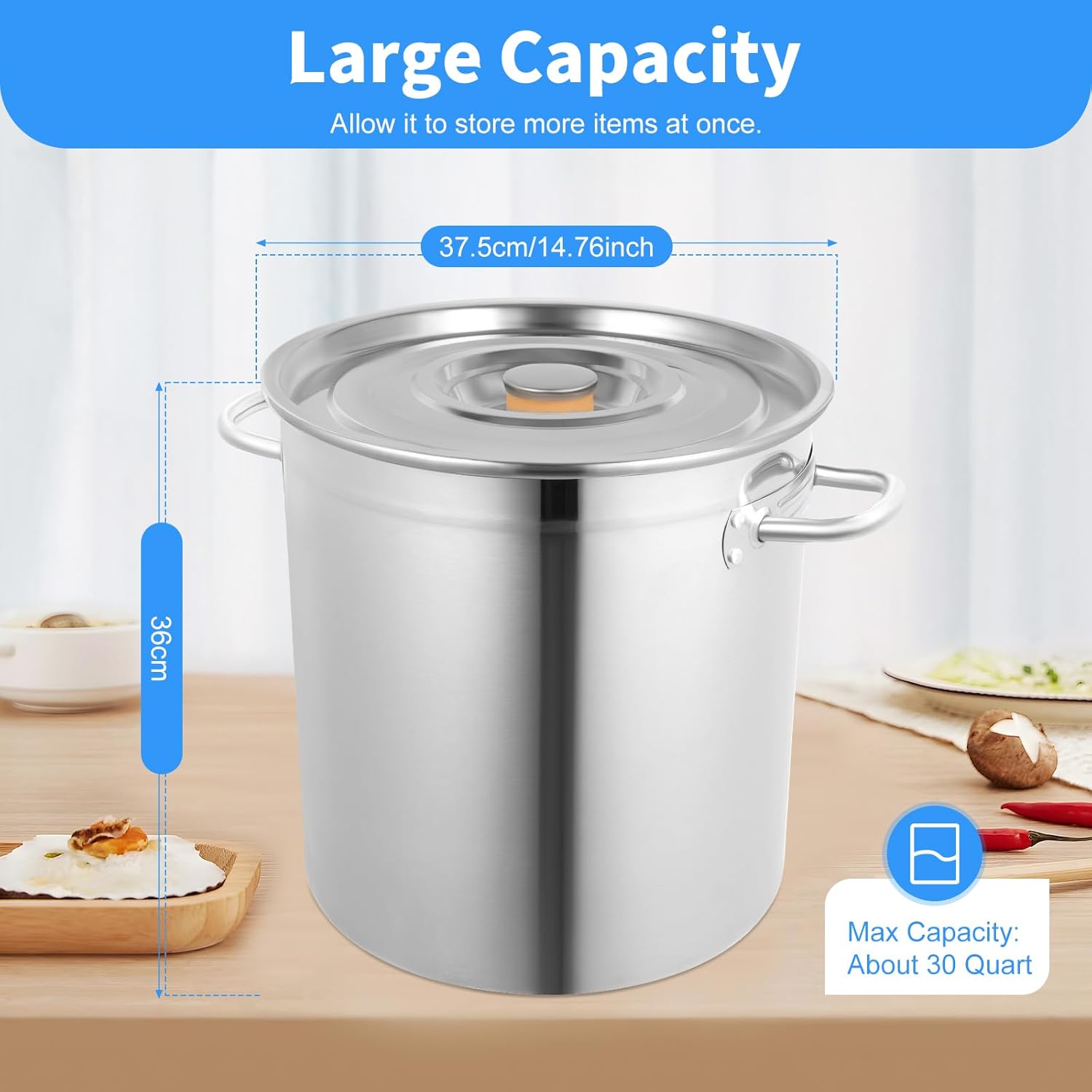 Stainless Steel Stockpot, Deep Soup Pot with Lid, 47 * 36cm Big Pot for Cooking Stock Pot 35L Commercial Grade Stock Pot, Cookware Sauce Pot for in Hotels, Restaurants, Kitchens - Image 3