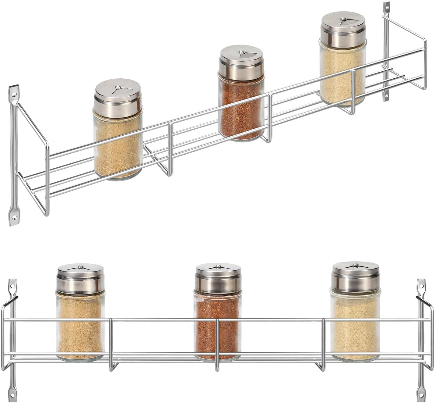 Vinsani 1/2/3/4/5/6 Tier Spice Racks Organiser - 6 Tier Flexible Herb Spices Condiments Jar Cupboard Wall Mounted Hanging Storage with Adhesive Stickers & Screws For Pantry Kitchen (Silver) - Image 3