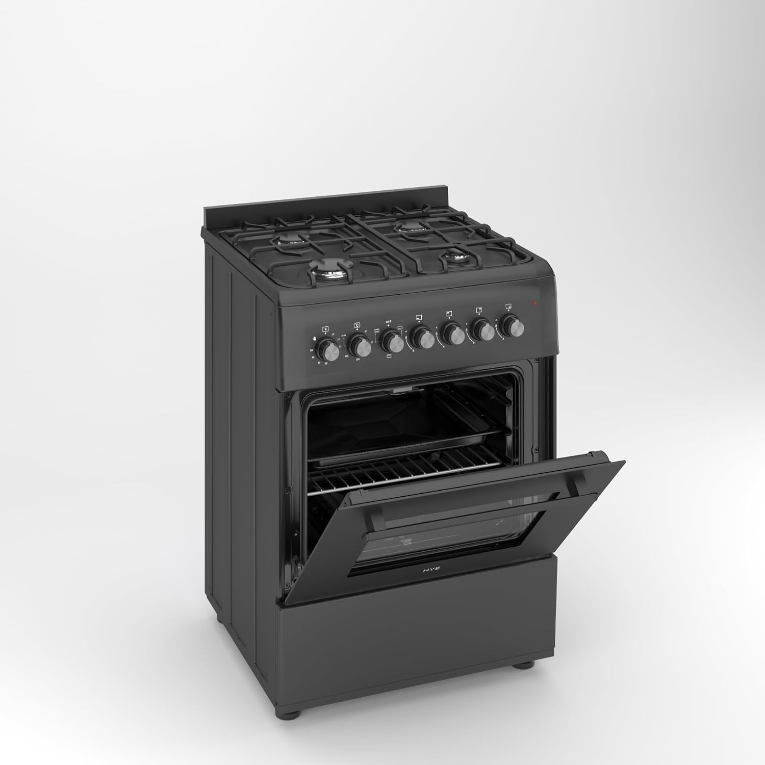 HYE Cooker - Gas Cooker With 4 Gas Burners, 62L Electric Oven, 60cm Width, Modern Freestanding Design, Black, Ideal For Family Homes - C01FS60G17 - Image 3