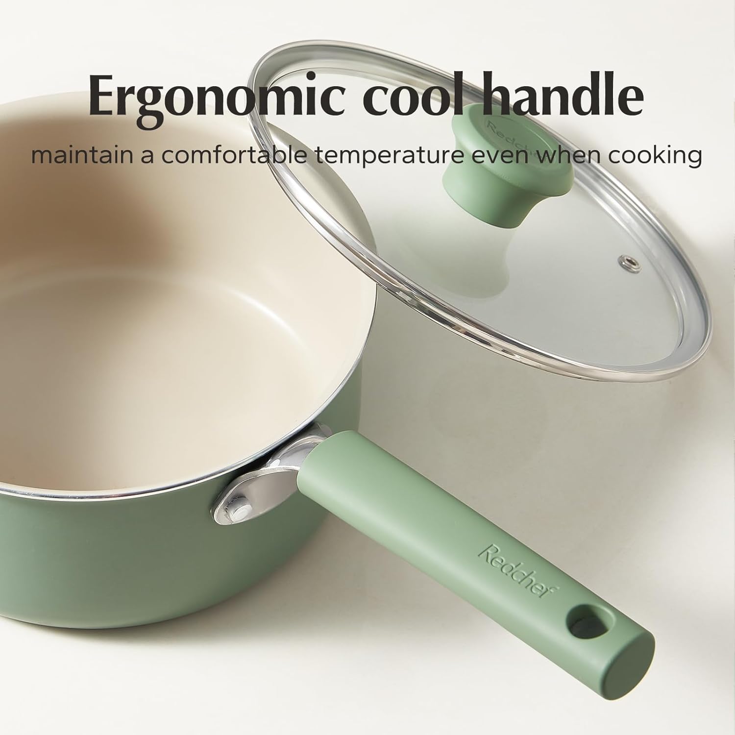 Redchef Ceramic Nonstick Saucepan with Lid,20cm Small Cooking Pot,Non Toxic Sauce Pans for Kitchen, Cool Handle PFAS Free Compatible with All Cooktops, Green - Image 5