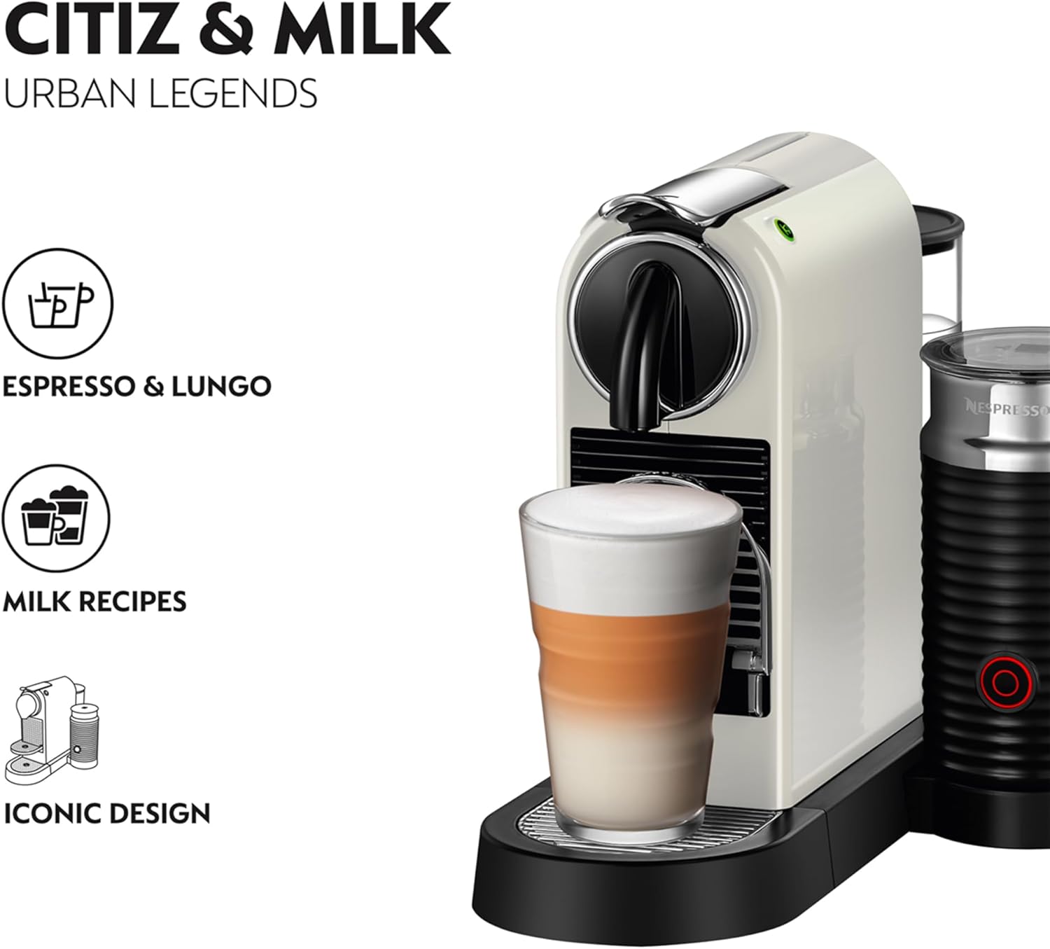 Nespresso Citiz Coffee Machine with Aeroccino Milk Frother by De'Longhi for Original Coffee Pods, Latte, Cappuccino, Espresso, Starter Capsule Set Included, EN267.WAE, White - Image 7