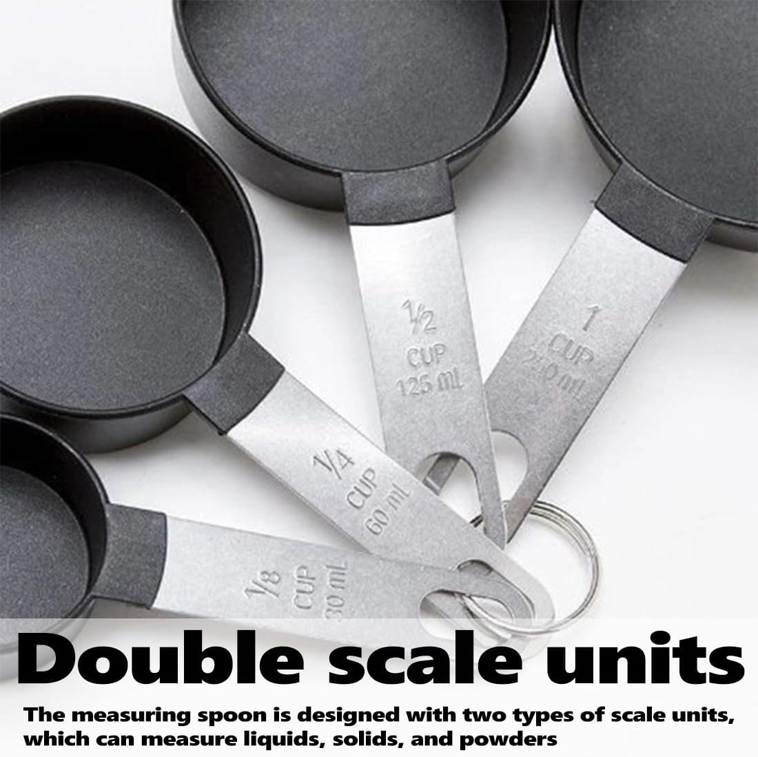 8 Piece Measuring Cups and Spoon Set 4 Measuring Cups / 4 Measuring Spoons Stackable Stainless Steel Handle for Measuring Dry and Liquid Ingredients - Image 4
