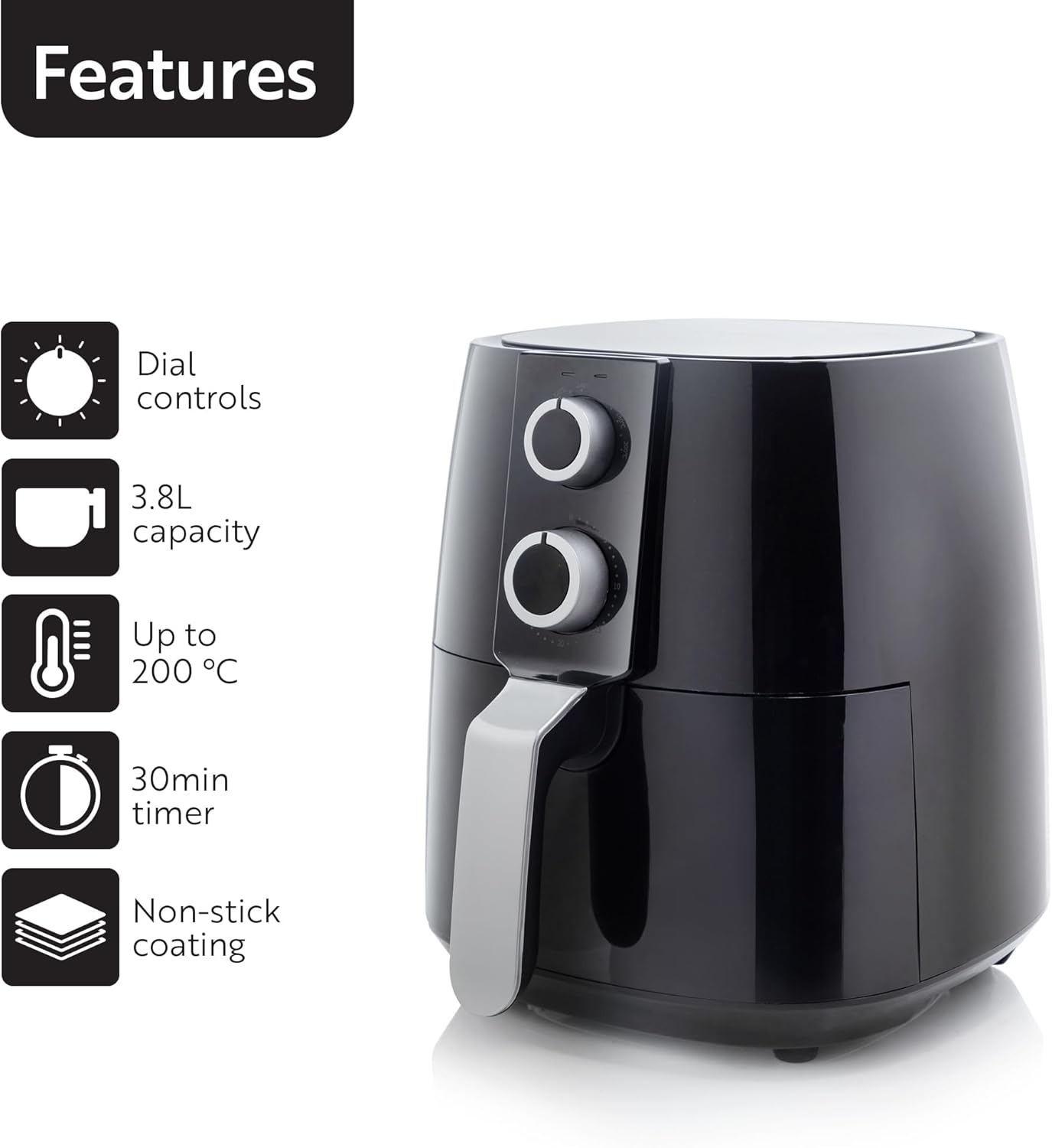 Vitinni 3.8L Air Fryer, Small and Compact, Easy to Control Manual Air Fryer, Perfect for Smaller Kitchens and Caravans, Rapid Circulation Reaching 200 Degrees Celsius, 30 Minute Timer - Image 3