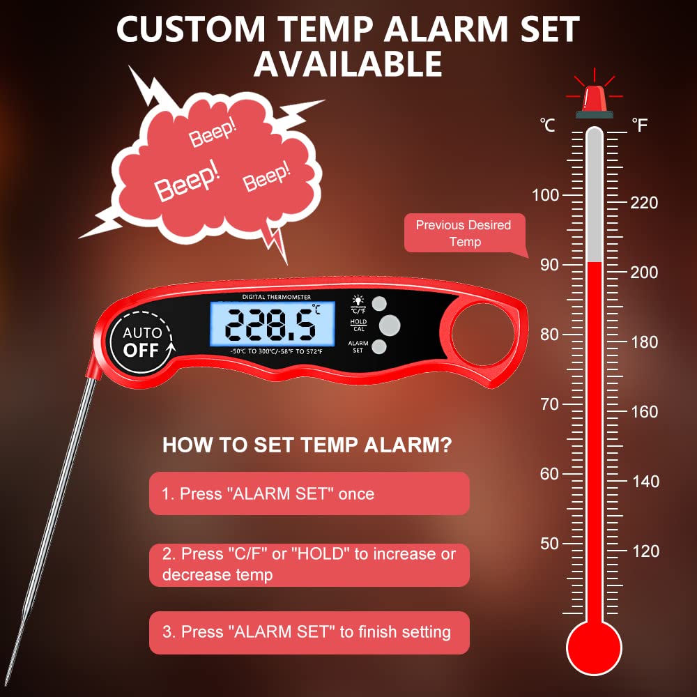 CIRYCASE Meat Thermometers, Fast & Precise Read Food Thermometer with 102cm Wire Probe, Backlight LCD Display, Digital Thermometers, BBQ Thermometer for Kitchen, Outdoor Cooking, Liquid & Grill - Image 6