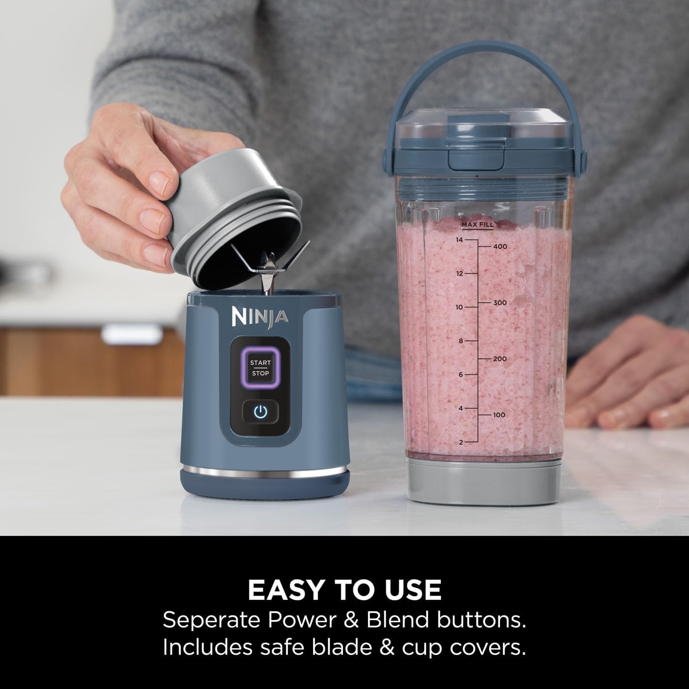 Ninja Blast Portable Blender, 530ml, Leakproof Lid & Sip Spout, Powerful Cordless Mini Blender, Rechargeable, Portable Smoothies, Protein Shakes, Blends Ice & Frozen Fruit, Denim Blue, BC151UKNV - Image 11