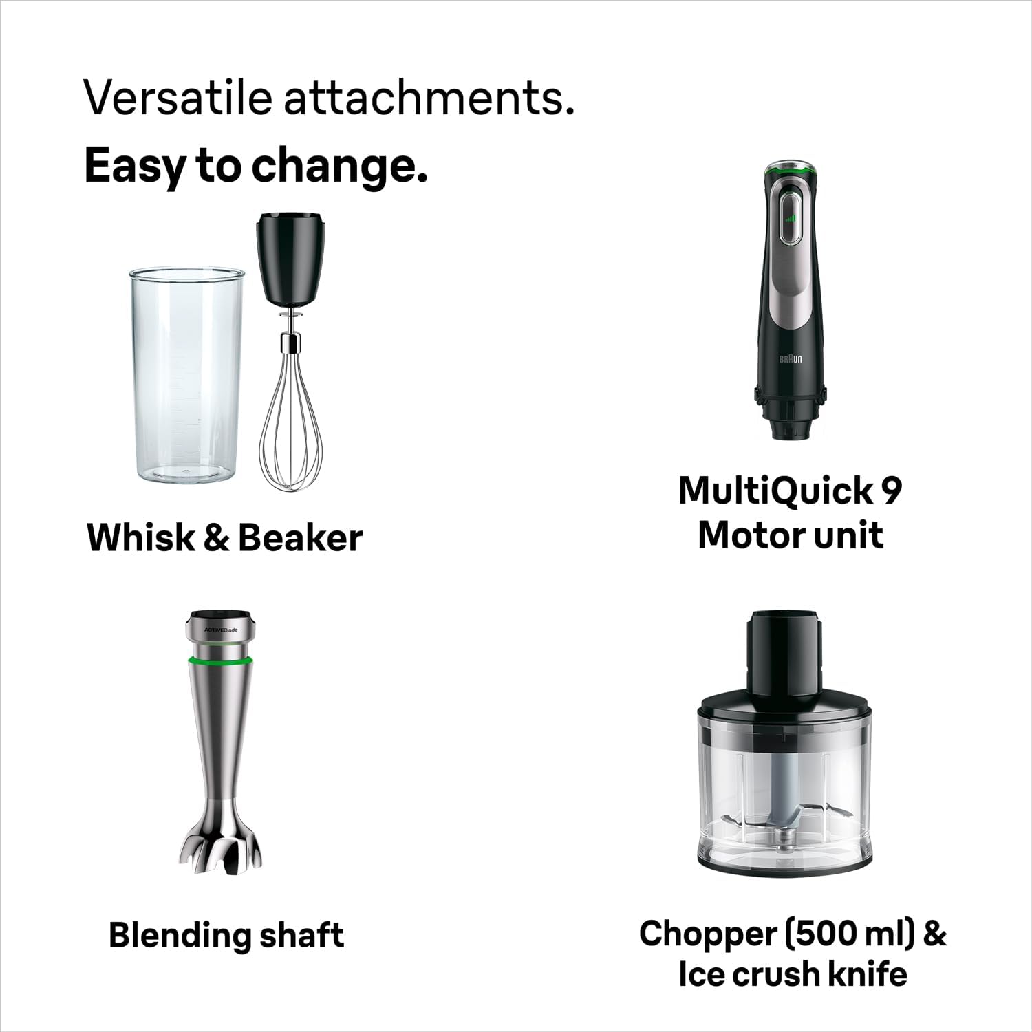 Braun MultiQuick 9 Hand Blender, Hand Mixer, XL Food Processor, Active PowerDrive Technology, 500 ml Chopper, BPA-Free 600 ml Beaker with Lid, 1200W, 220-240 V, 50-60 Hz, MQ 9135XI, Black - Image 8