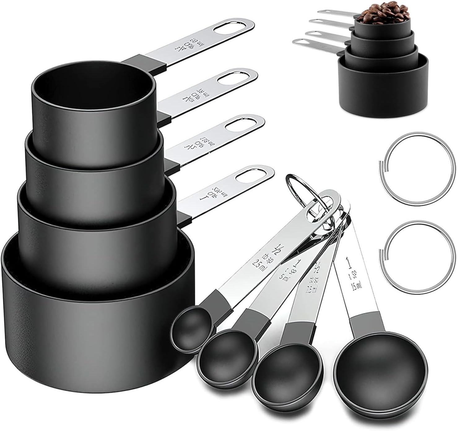 8 Piece Measuring Cups and Spoon Set 4 Measuring Cups / 4 Measuring Spoons Stackable Stainless Steel Handle for Measuring Dry and Liquid Ingredients