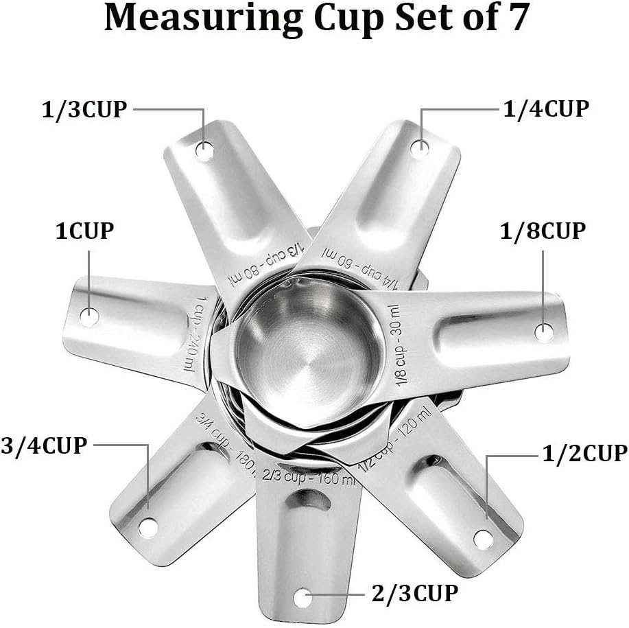 Measuring Cups Stainless Steel 7 Piece Stackable Set for Dry or Liquid Ingredients Measurement - Kitchen Gadgets & Utensils Metal Measuring Cups Best for Cooking & Baking - Image 2