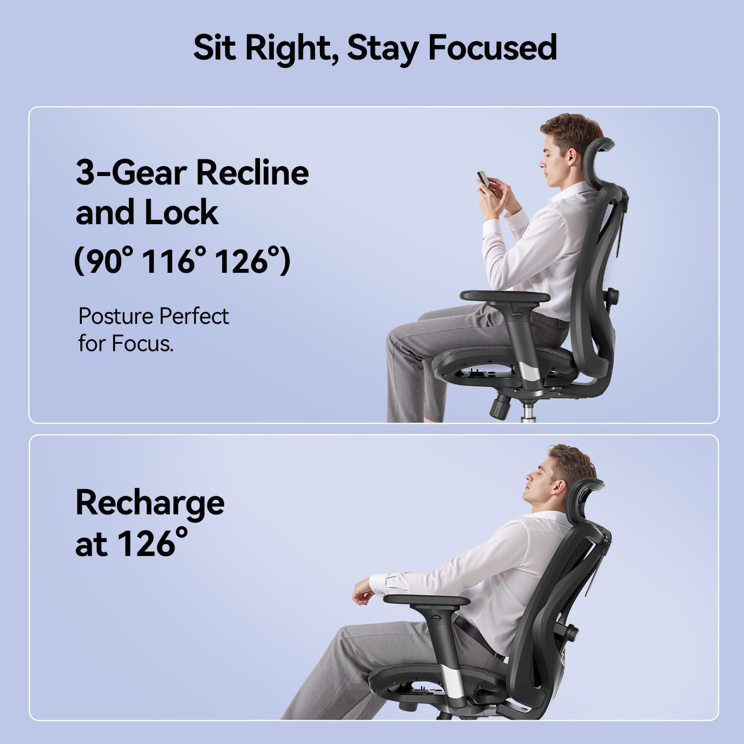 SIHOO Ergonomic Office Chair Mesh Desk Chair with Adjustable Lumbar Support 3D Armrests Breathable High Back Computer Chair (Black) - Image 6