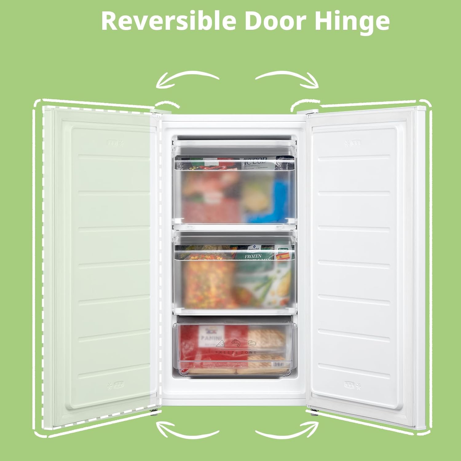COMFEE' RCU60WH2(E) 60L Freestanding Under Counter Upright Freezer, 4-Star Freezer up to -24°C, 3 Storage Compartmen, Adjustable Thermostat, Reversible Door, White - Image 9