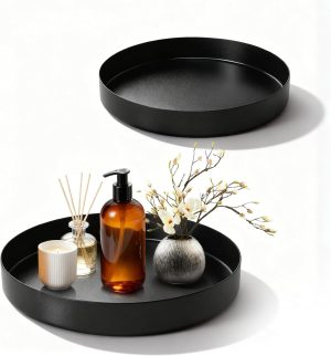 2 PCS Round Tray, Black Coffee Tabl...