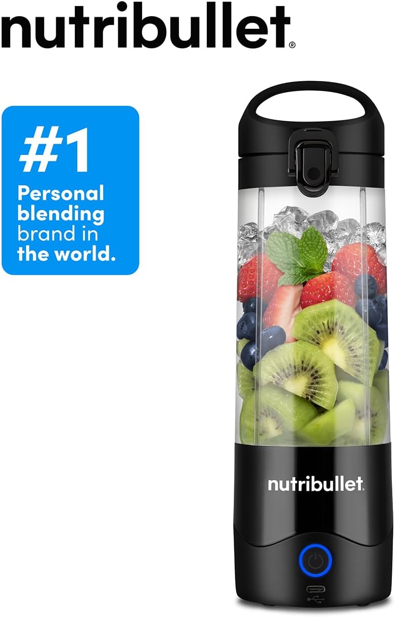 nutribullet Portable Blender in Black - Powerful Extractor Blade, 475ml Cup, To-Go Lid, USB-C Charging Cable & User Guide - Delivers 15+ Blending Cycles - Healthy Shakes On The Move - Image 2