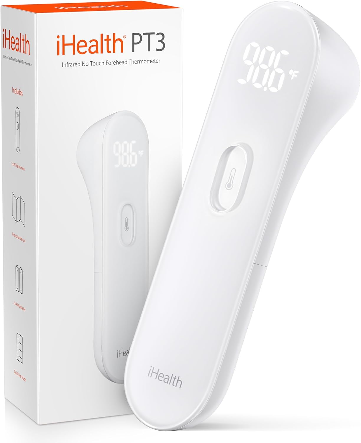 iHealth No-Touch Forehead Thermometer, Digital Infrared Thermometer for Adults and Kids, Touchless Baby Thermometer with 3 Ultra-Sensitive Sensors(PT3)