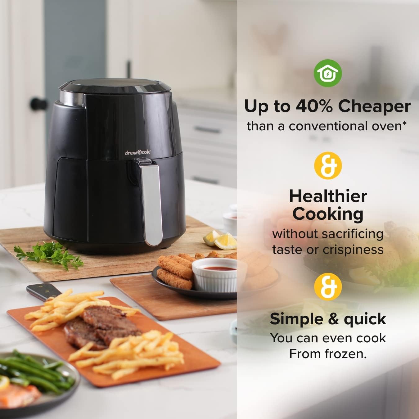 Drew&Cole Air Fryer 4L - 8-in-1 Digital Air Fryer - 4 Litre Capacity - 8 Pre-Set Programmes - Cook with Less Oil & Fat - Easy Cooking - Ideal Kitchen Appliance for Smaller Families & Couples - Image 2