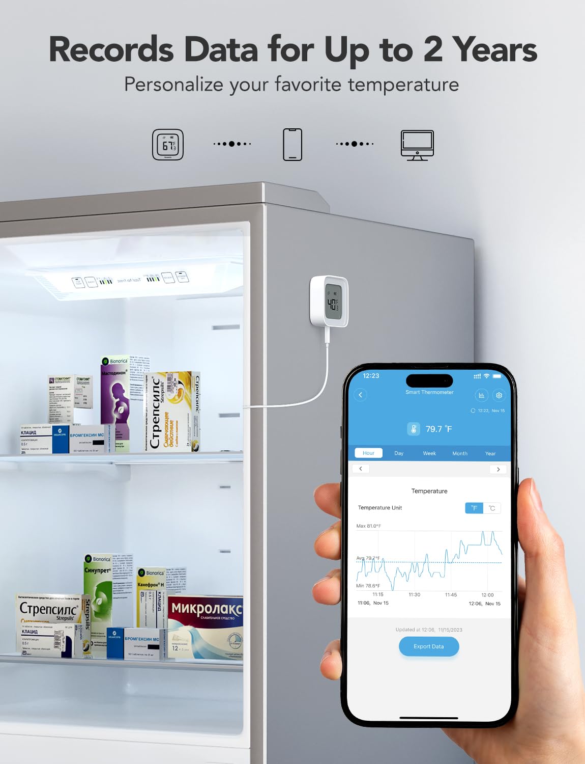 GoveeLife Digital Fridge Thermometer with App Control, Wireless Smart WiFi Freezer Thermometer with Custom Alarms and 2-Year Free Data Storage, LCD Display, for Fridge, Freezer - Image 7