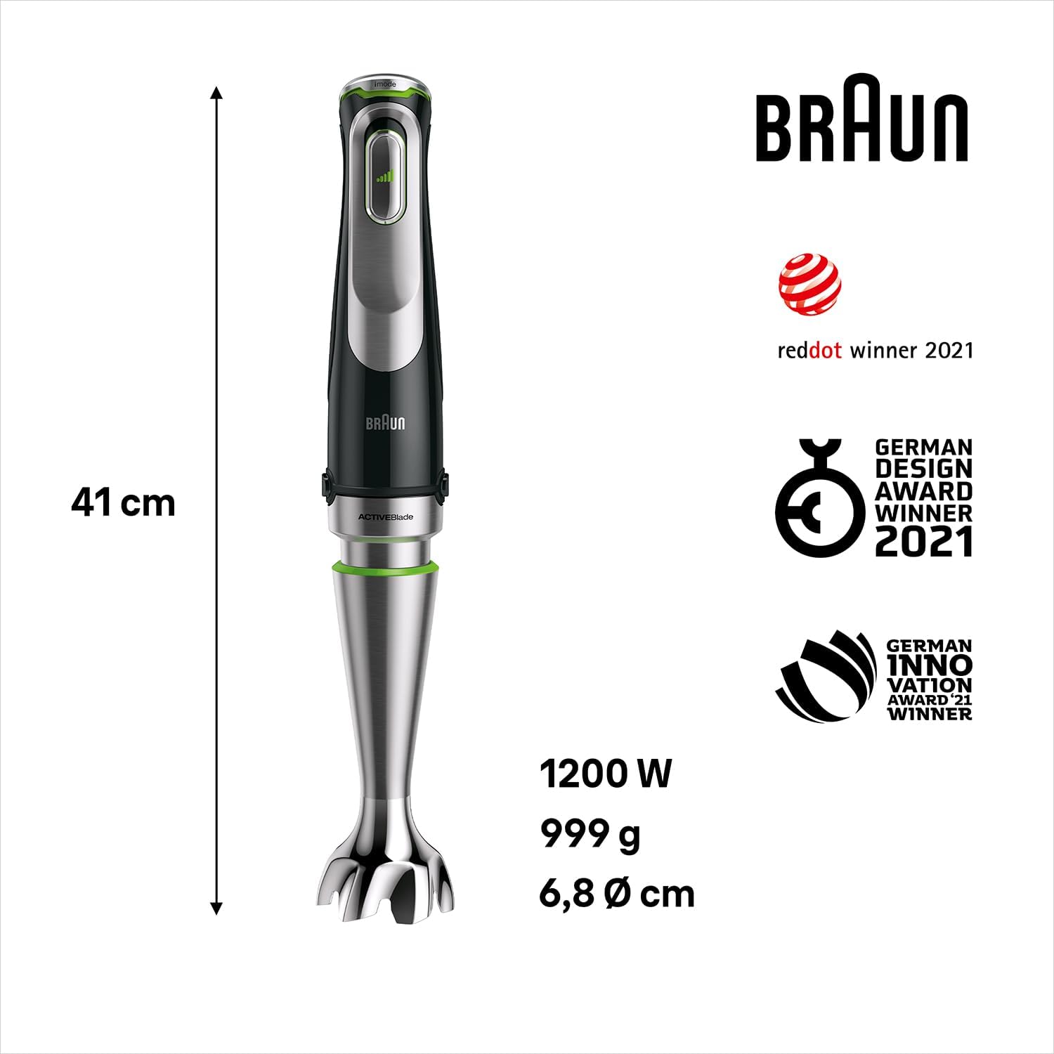 Braun MultiQuick 9 Hand Blender, Hand Mixer, XL Food Processor, Active PowerDrive Technology, 500 ml Chopper, BPA-Free 600 ml Beaker with Lid, 1200W, 220-240 V, 50-60 Hz, MQ 9135XI, Black - Image 9