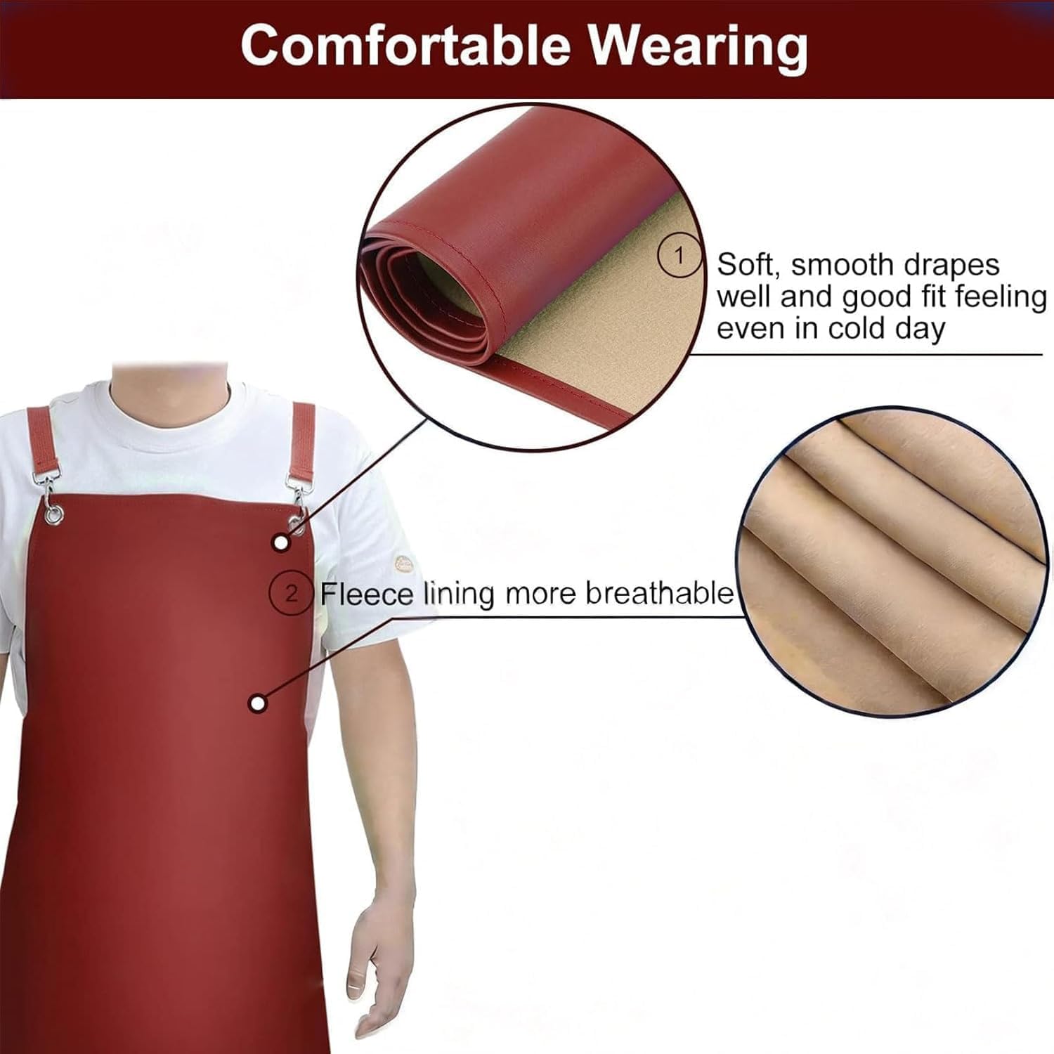 SHEOMERN PU Rubber Waterproof Aprons for Dishwashing, Heavy Duty Butcher Apron, Adjustable Cross Back Apron for Dishwasher, Red - Image 6
