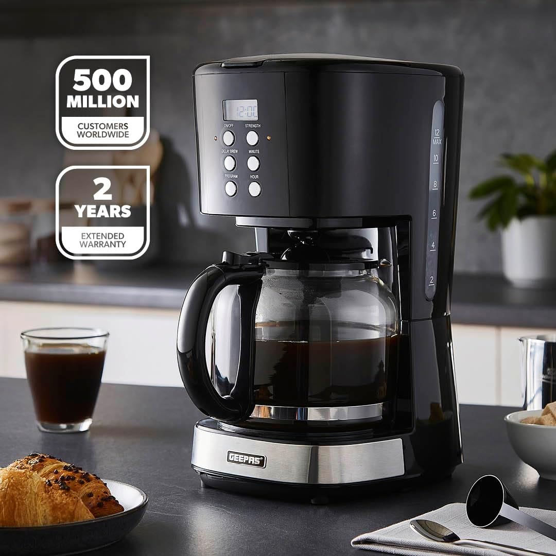 GEEPAS 1.5L Filter Coffee Machine | 900W Programmable Drip Coffee Maker for Instant Coffee Espresso Macchiato | 40min Keep Warm & Anti-Drip Function, Timer | Reusable Filter Fast Brewing Tea & Coffee - Image 2