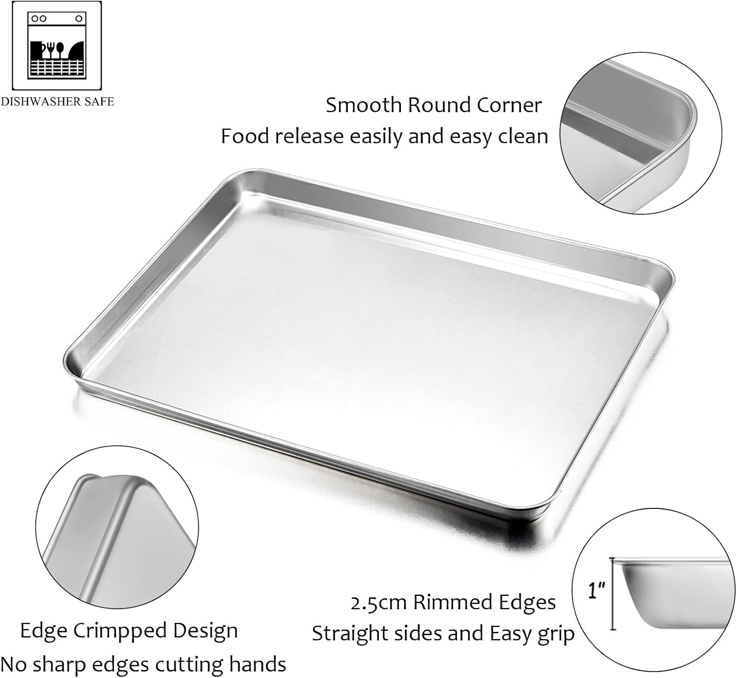 HaWare Baking Tray Set of 2, Stainless Steel Oven Tray– Large Cookie Sheet Pan for Baking Cooking Serving - 40 x 30 x 2.5 cm, Healthy & Non Toxic, Easy Clean & Dishwasher Safe - Image 3