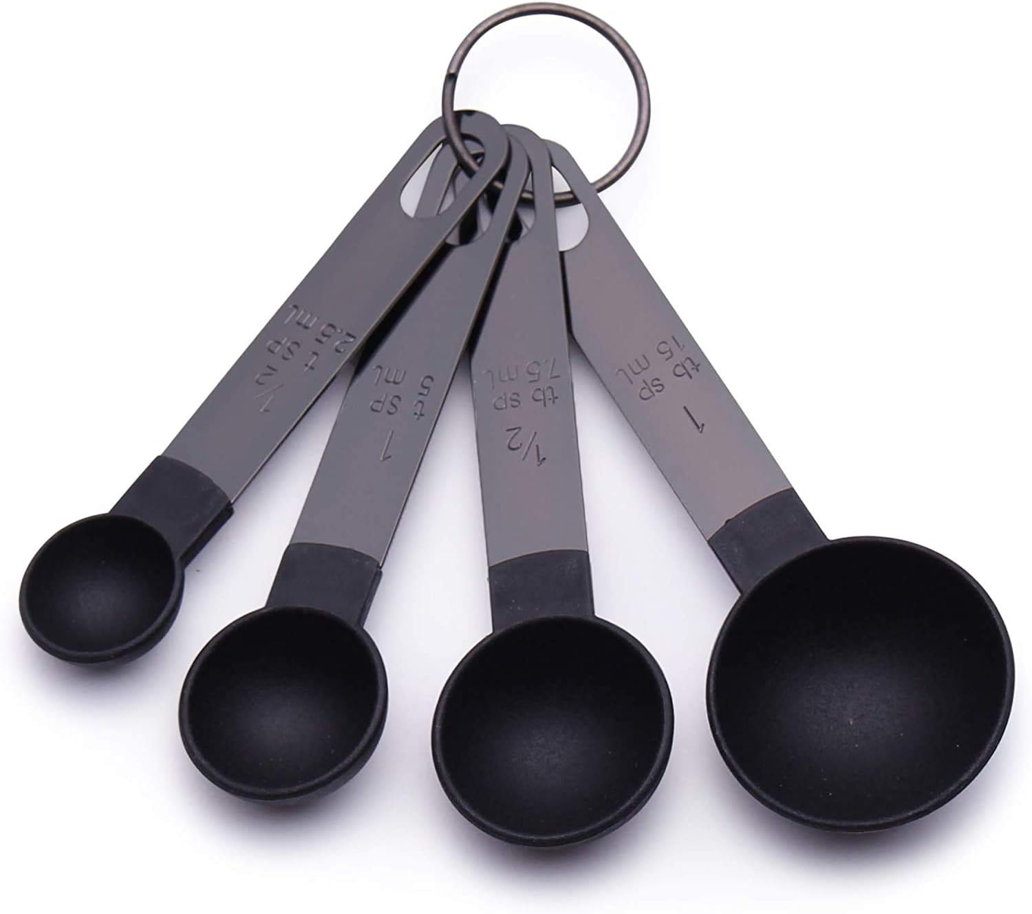 FONYA 8-Piece Black Measuring Tools - Nylon, 4 Measuring Cups / 4 Measuring Spoons with Metal Handles for Liquids and Solids (Black) - Image 4