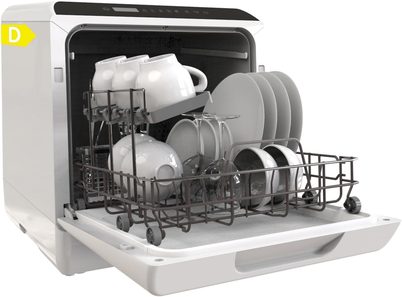 Hermitlux Table Top Dishwasher for 5 Place Settings (5L Tank), Countertop Dishwasher with 6 Programmes Including 360° Spray Arms | Hot - Air Drying | Energy Class D | No Installation