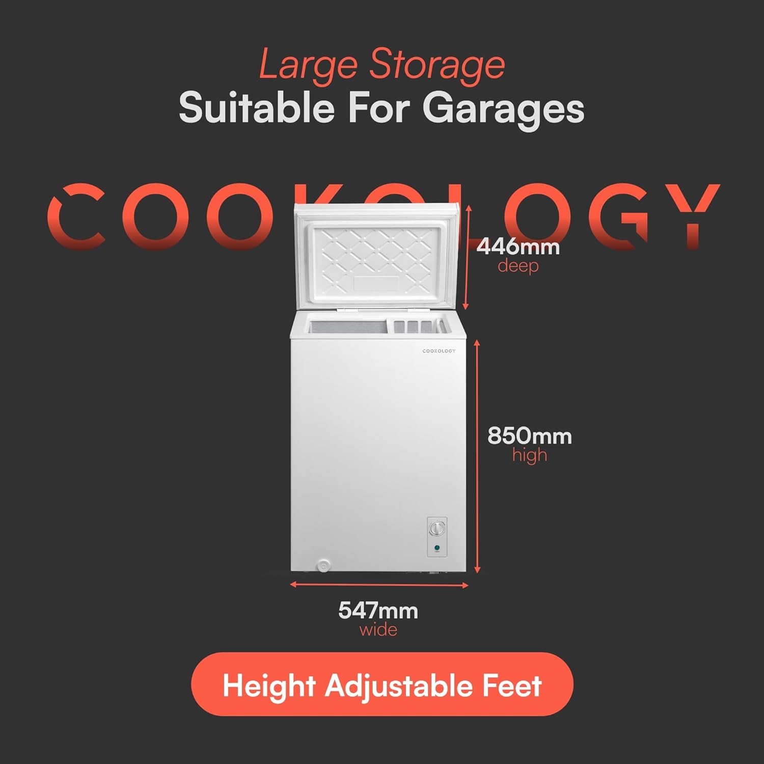 Cookology CCFZ99WH Freestanding Chest Freezer in White - 99 Litre Capacity - Suitable for Outbuildings & Garages - Adjustable Feet - Freezer and Refrigeration Modes - Temperature Control - Image 4