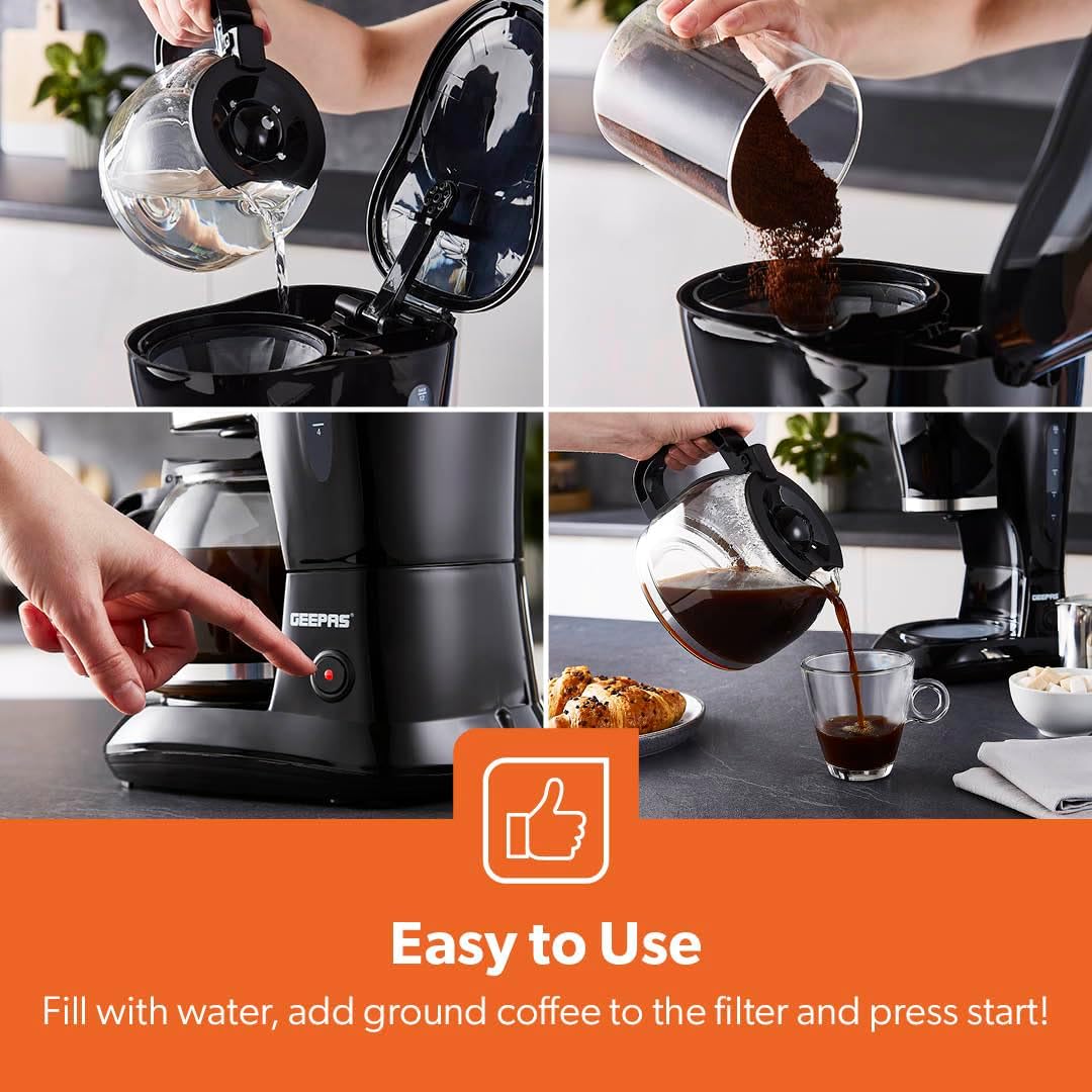 GEEPAS 1.5L Filter Coffee Machine | 800W Coffee Maker for Instant Coffee, Espresso, Macchiato & More | Boil-Dry Protection, Anti-Drip Function, Automatic Turn-Off Feature, Black - Image 6