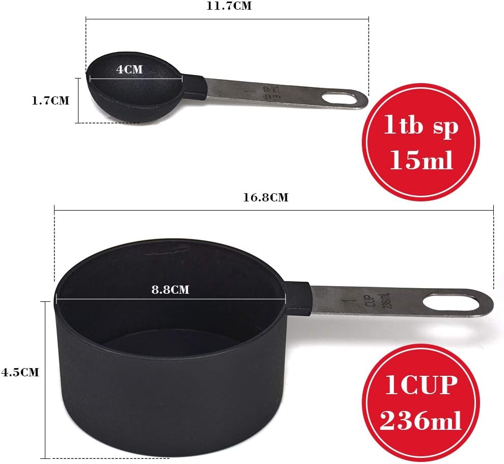 FONYA 8-Piece Black Measuring Tools - Nylon, 4 Measuring Cups / 4 Measuring Spoons with Metal Handles for Liquids and Solids (Black) - Image 7