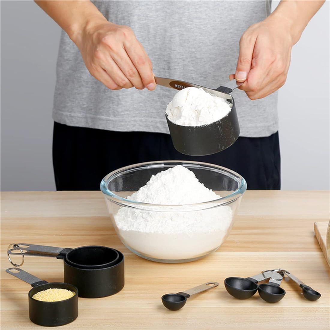 8 Piece Measuring Cups and Spoon Set 4 Measuring Cups / 4 Measuring Spoons Stackable Stainless Steel Handle for Measuring Dry and Liquid Ingredients - Image 6