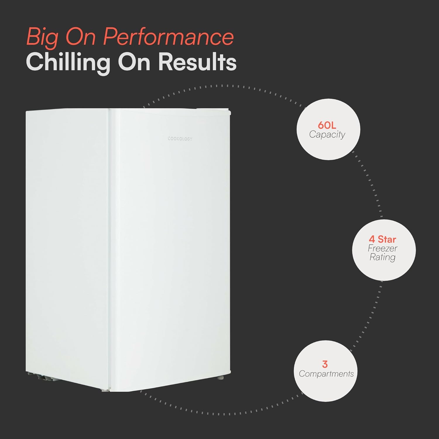 Cookology UCFZ60WH Freestanding Under Counter Freezer in White - 60 Litre Capacity - 48cm Width - Practical Reversible Door - 3 Large Compartments - 4 Star Rating - Image 2