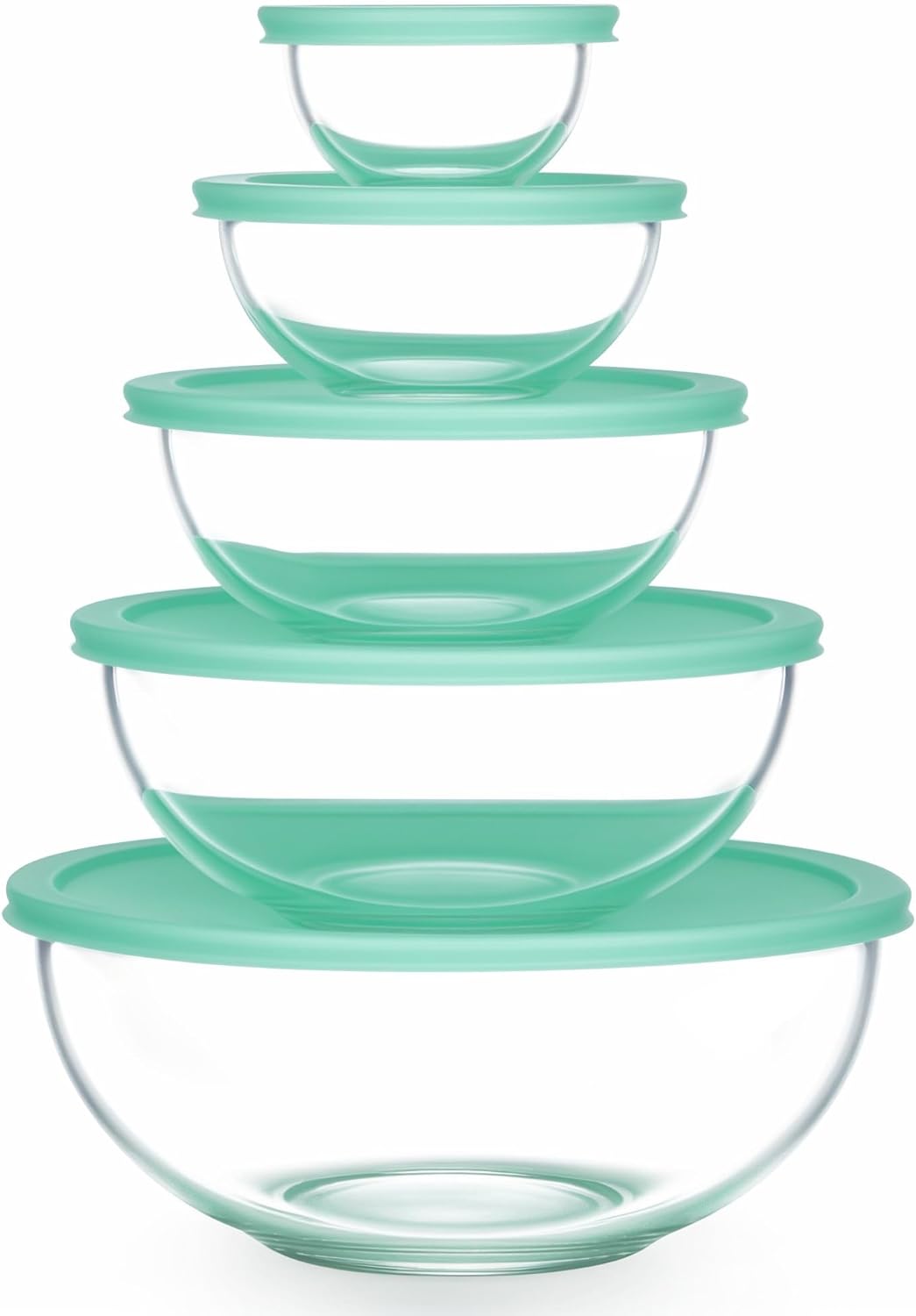 Vtopmart Glass Mixing Bowls with Lids, Set of 5 Borosilicate Glass Salad Bowl, Nesting Kitchen Serving Bowls for Prep, Cooking, Baking, Microwave Freezer Dishwasher Safe (0.2/0.5/1.0/2.0/3.5 L) - Image 8