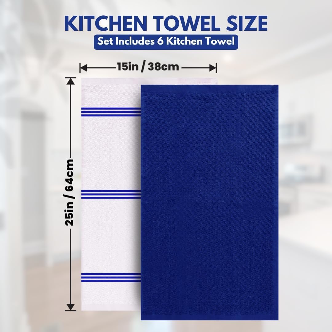 Infinitee Xclusives Premium Tea Towels | Pack of 6 | 100% Cotton |38 x 64 cm| Ultra Soft & Highly Absorbent Terry Dish Towels for Kitchen, Bar & Daily Household Cleaning Use |Mighty Blue| - Image 4