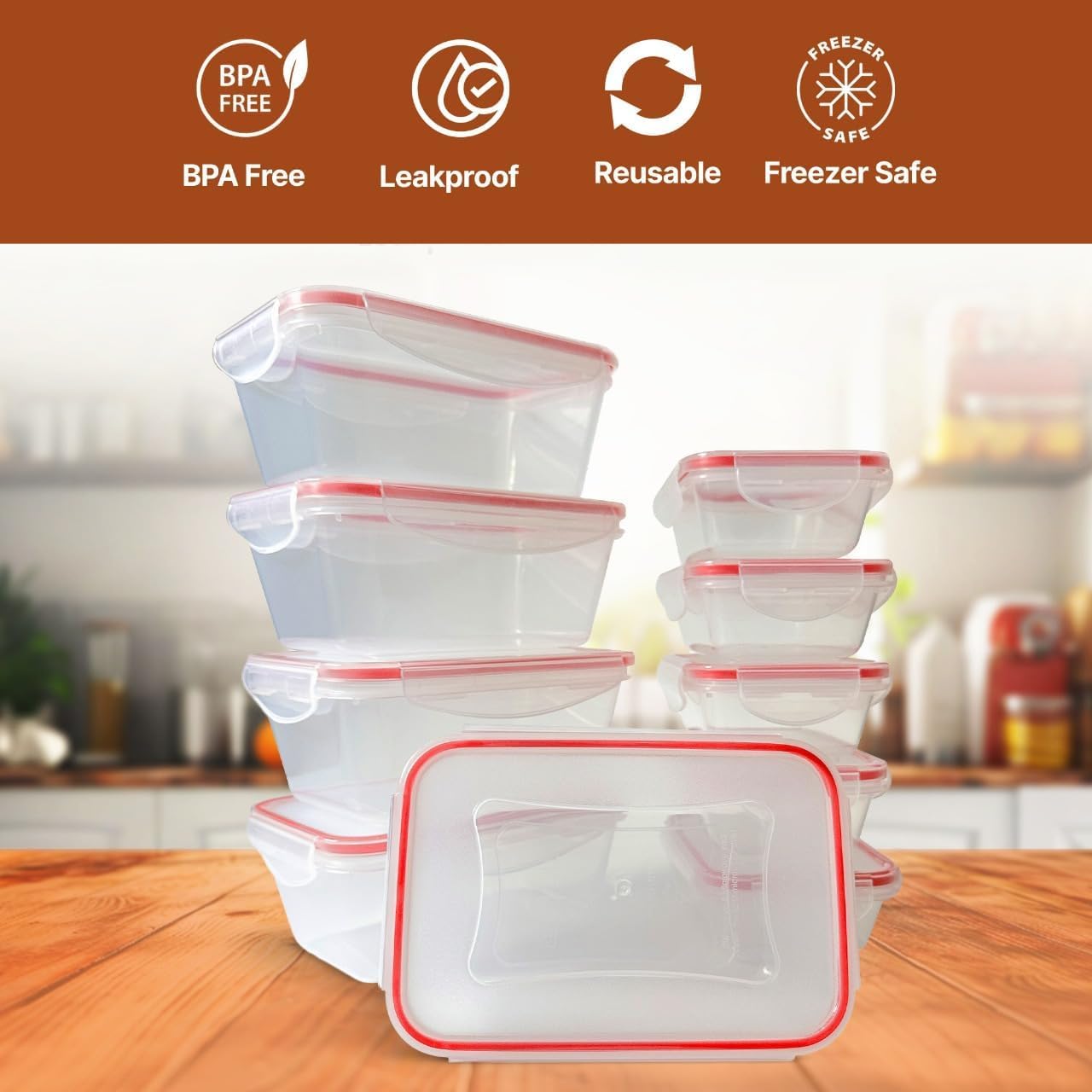 delka Airtight Food Storage Containers Pack of 10 (5 x 400ml & 5 x 1000ml) BPA-Free Plastic with Lids – Stackable & Leak-Proof Meal Prep Boxes, Microwave, Freezer & Dishwasher Safe, Kitchen Organiser - Image 5