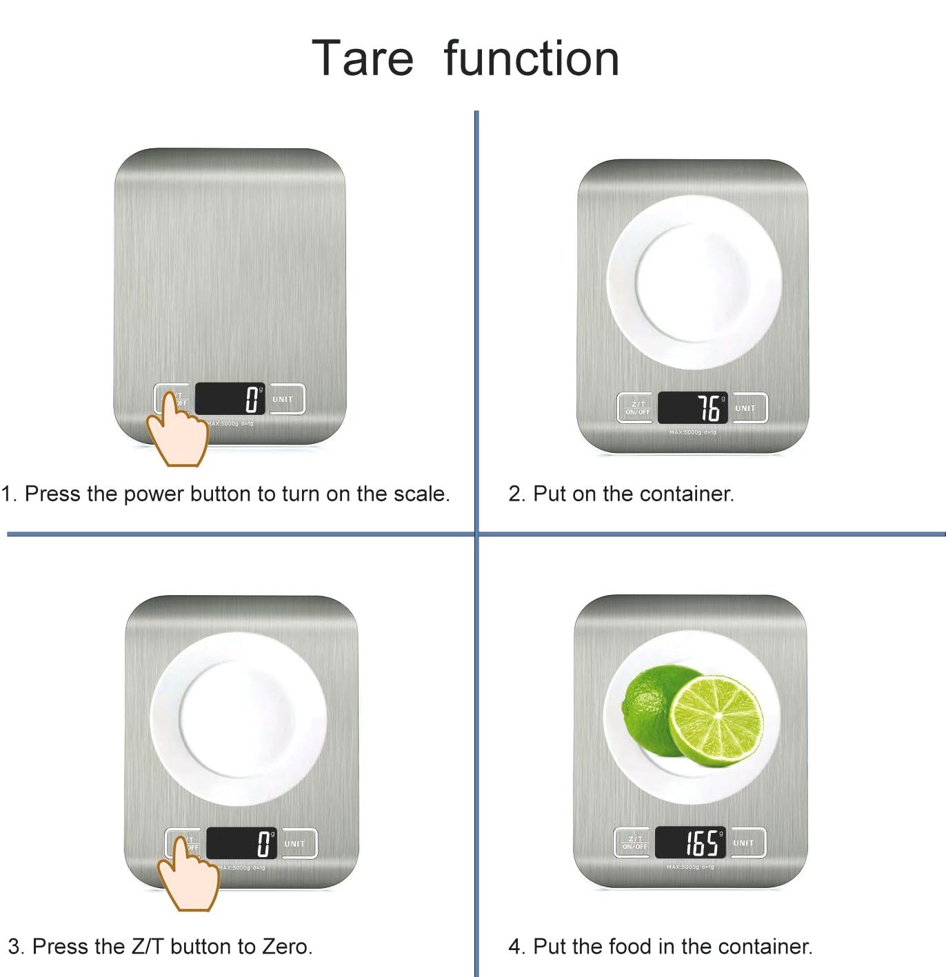 HomeFashion 5kg 1g 11lb Digital Kitchen Scales Food Scale with stainless steel Platform Electronic Cooking Backlit LCD Display Multifunction for Home and Office Use - Image 5
