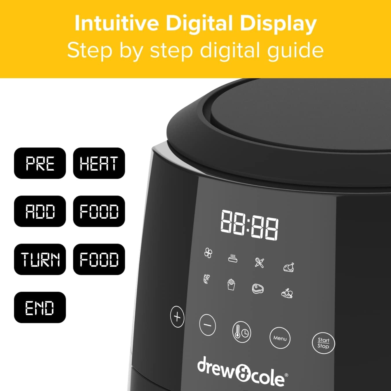Drew&Cole Air Fryer 4L - 8-in-1 Digital Air Fryer - 4 Litre Capacity - 8 Pre-Set Programmes - Cook with Less Oil & Fat - Easy Cooking - Ideal Kitchen Appliance for Smaller Families & Couples - Image 7