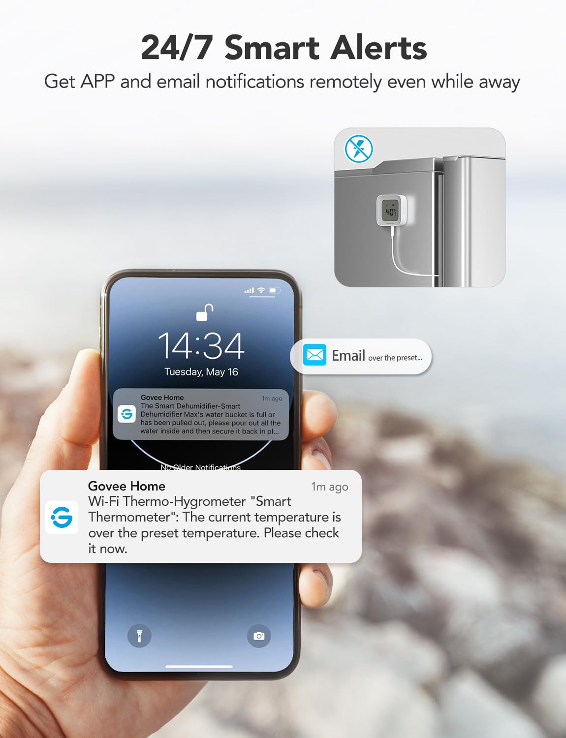 GoveeLife Digital Fridge Thermometer with App Control, Wireless Smart WiFi Freezer Thermometer with Custom Alarms and 2-Year Free Data Storage, LCD Display, for Fridge, Freezer - Image 2