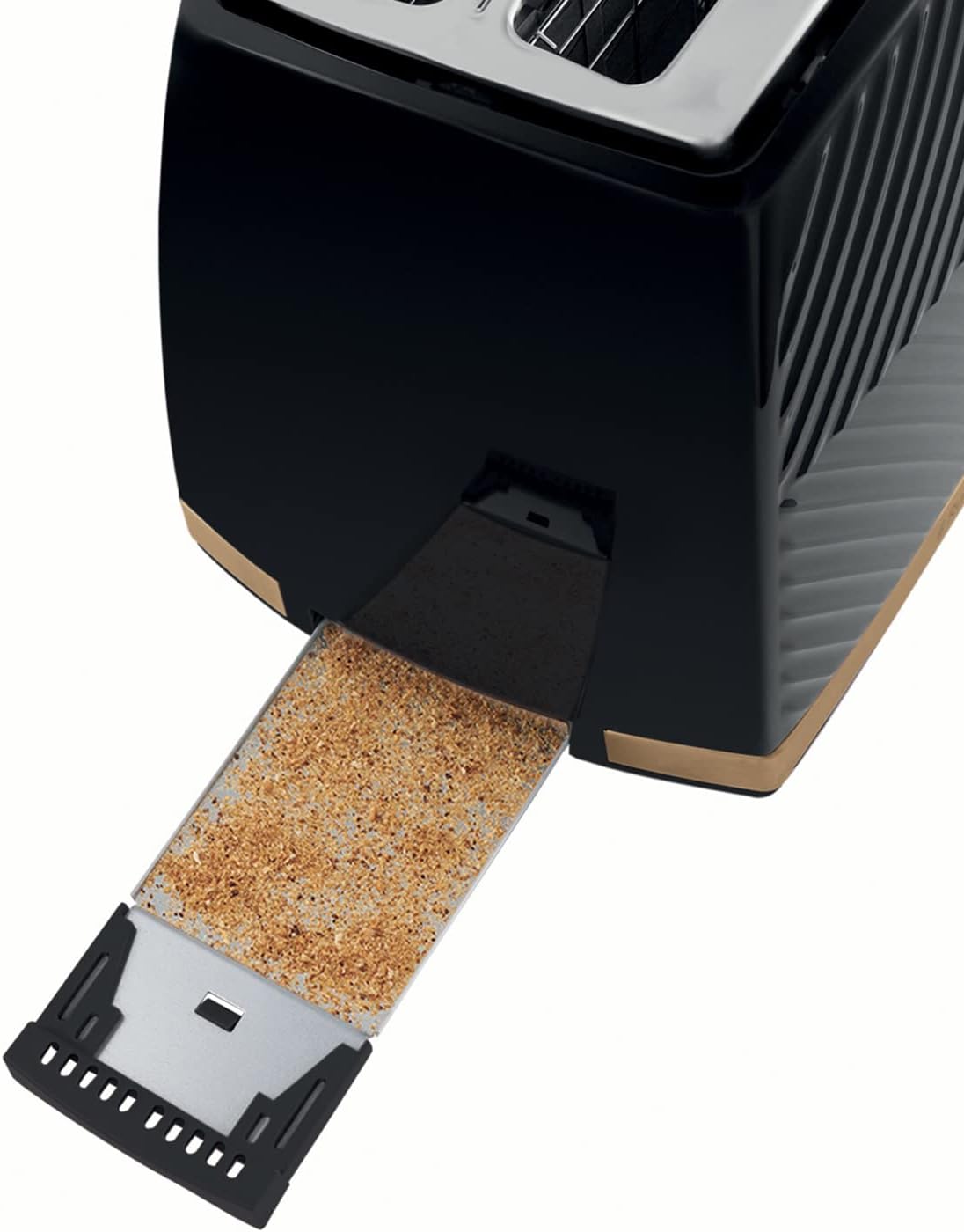 Russell Hobbs Groove 2 Slice Toaster (High Lift, Extra Wide Slots, 6 Browning levels, Frozen/Cancel/Reheat function - Illuminated buttons, Removable crumb tray, 850W, Black, Brushed gold accents)26390 - Image 5