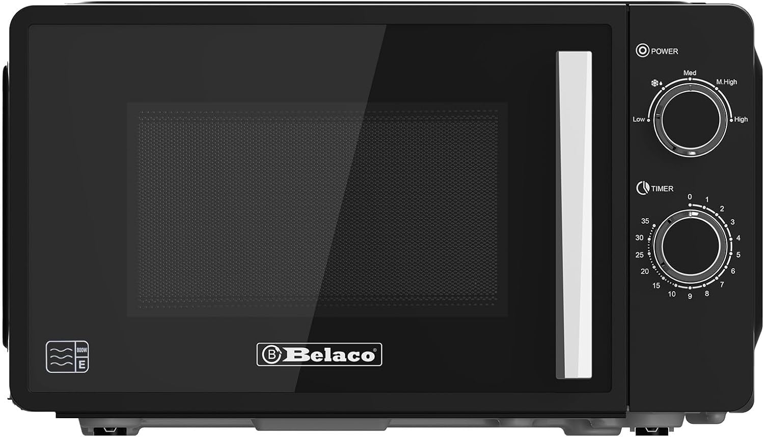 Belaco 800W Microwave Compact Size Microwave Oven with Manual Control, 10 Power Levels, 20L Capacity, Timer Function, Easy Clean Interior Ideal for Home or Office Use