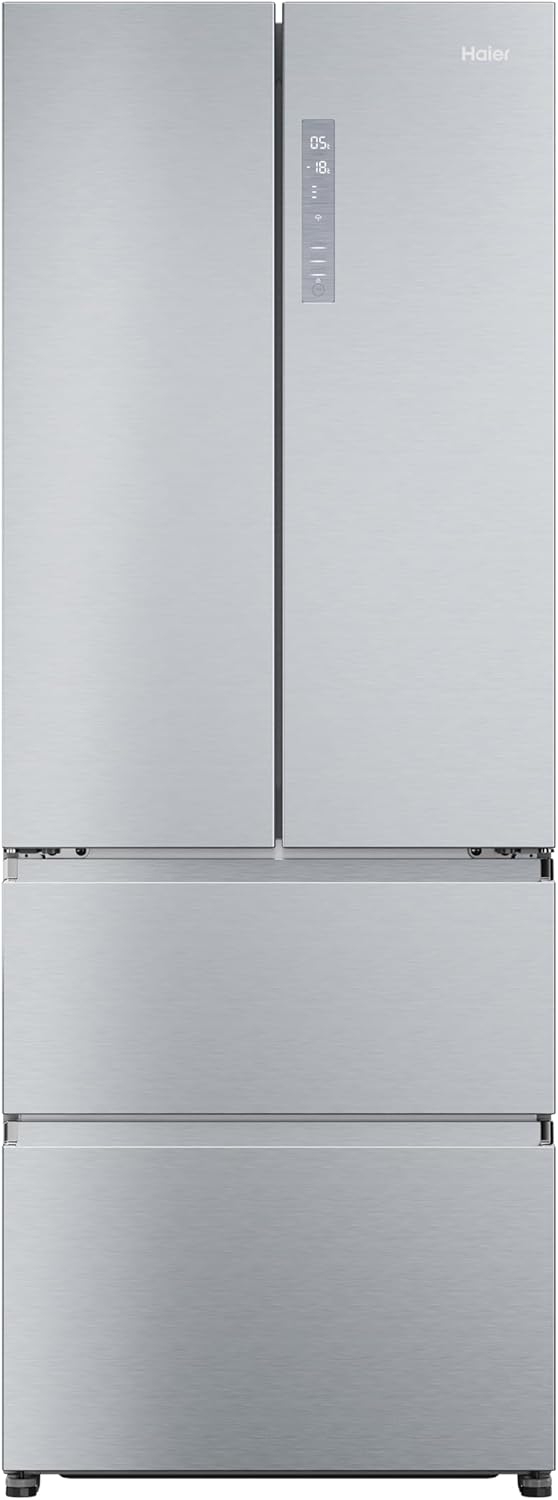 Haier FD 70 Series 5 Freestanding American Fridge Freezer, 4 Doors, Total No Frost, E Class, Air Surround, MyZone Plus, Touch Display, 446L Total Capacity, Gentle Silver, 70x68x190 cm - HFR5719ENMG