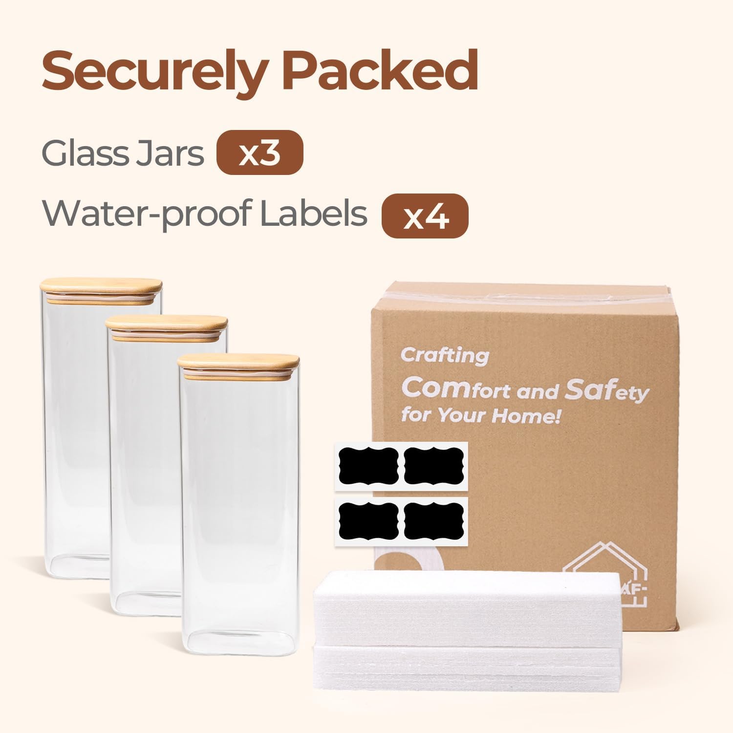 ComSaf 2.1L Rectangle Glass Storage Containers with Lids, Glass Jars with Bamboo Lids, Clear Food Storage Jar, Tall Spaghetti Container, Pantry Storage Container for Pasta Flour Oats Nuts Rice - Image 8