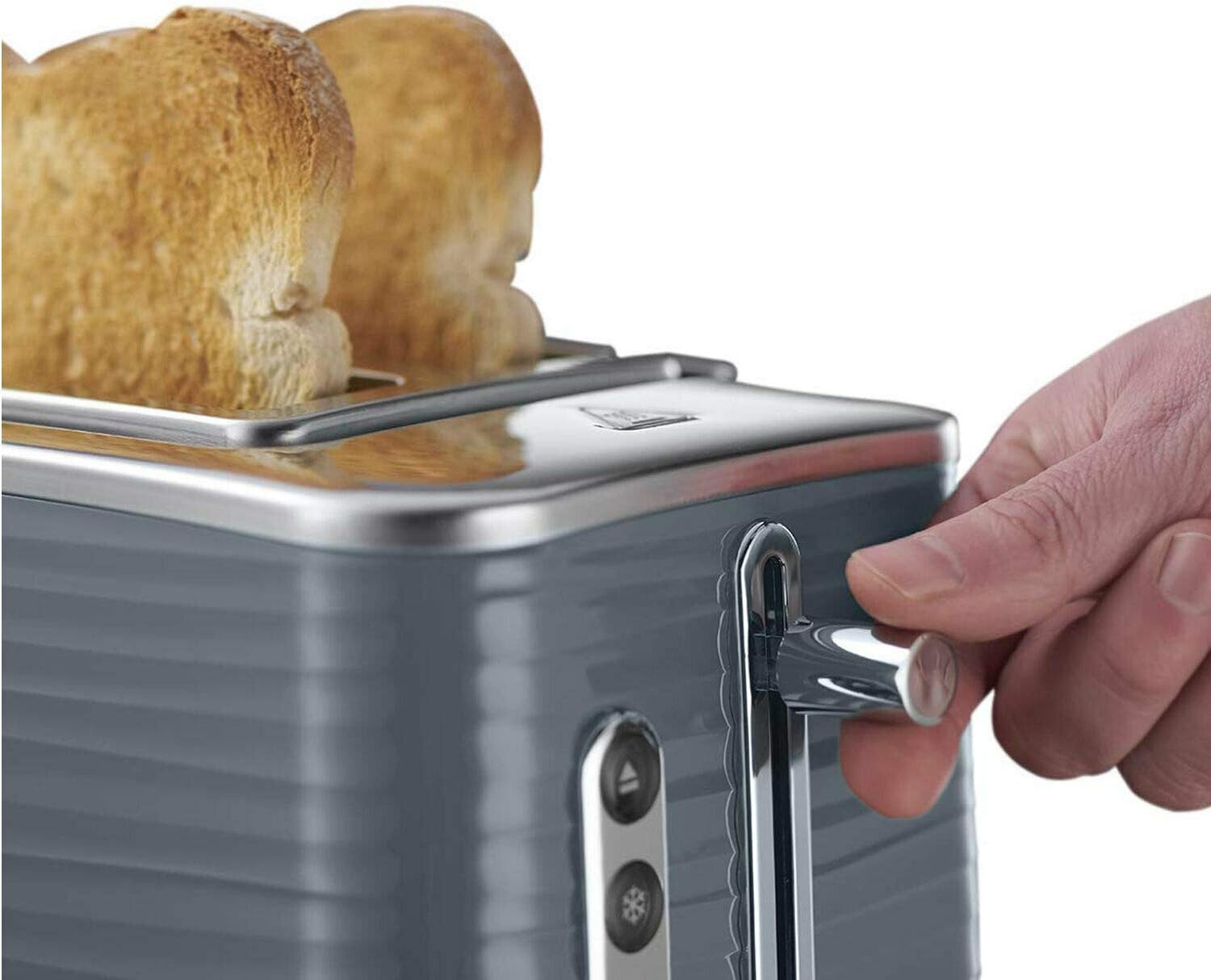 Russell Hobbs Inspire 2 Slice Toaster (Extra wide slots, High lift feature, 6 Browning levels, Frozen/Cancel/Reheat function with Blue LED illumination, 1050W, Grey textured high gloss) 24373 - Image 2